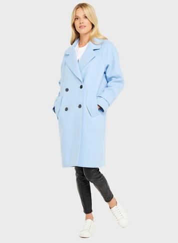 Womens Pale Blue Raw Edge Overcoat, Blue