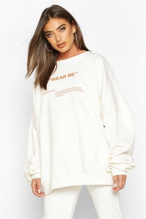 Womens Premium Oversized wear Me Slogan Sweatshirt - White - S, White