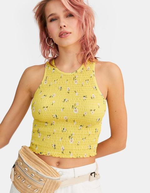 Maglietta Con Arricciature Giallo Pastello