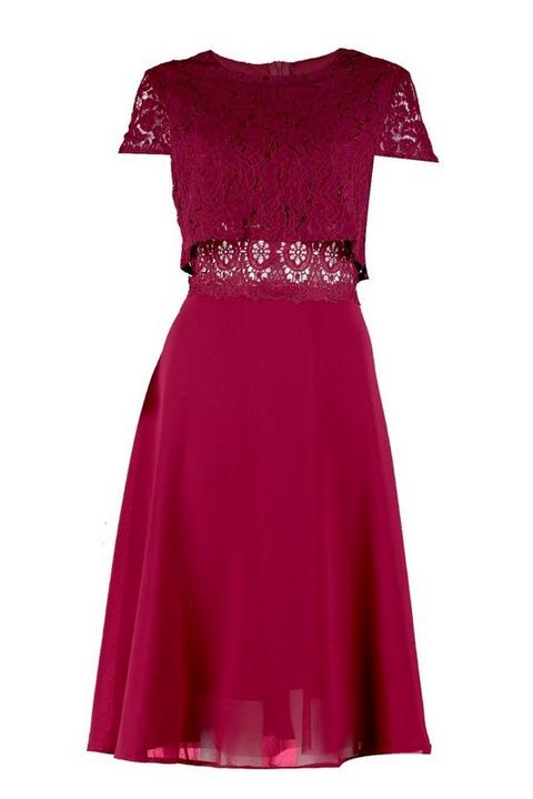 lace top chiffon skater dress