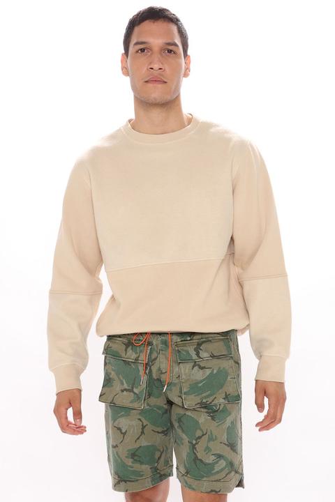 Everyday Casual Crew Neck Sweatshirt - Khaki