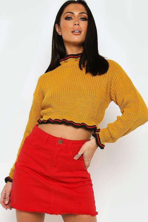 Mustard Contrast Frill Hem Jumper