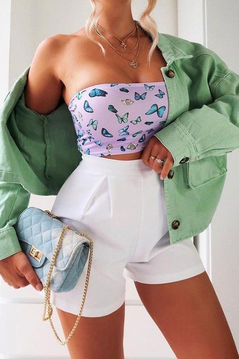 White High Waisted Inverted Pleat Shorts