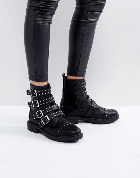 Boohoo Studded Buckle Biker Boot