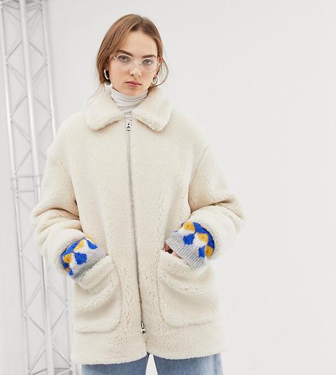 Weekday – Weiße Teddyjacke Mit Reißverschluss