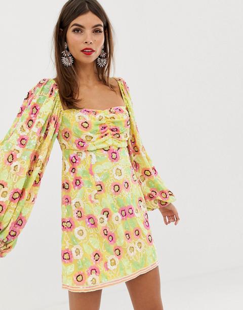 Minivestido Con Adornos Florales Milkmaid De Asos Edition