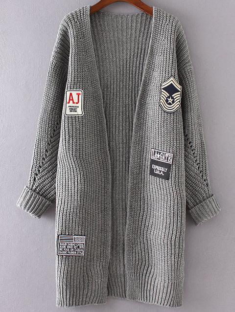 Cardigan Con Polsino Rotolato Senza Collare Con Patch Grigio