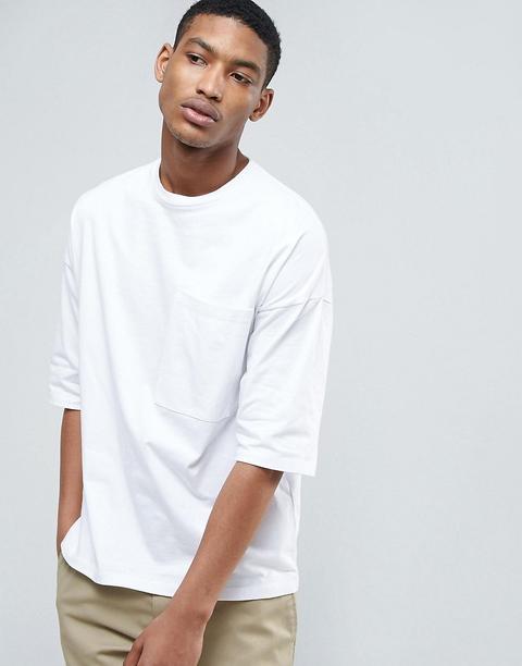 Asos - T-shirt Pesante Oversize Con Tasca Oversize Bianca - Bianco