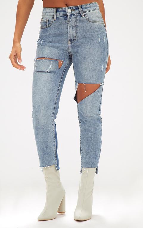 Contrast Vintage Wash Rip Slim Jean