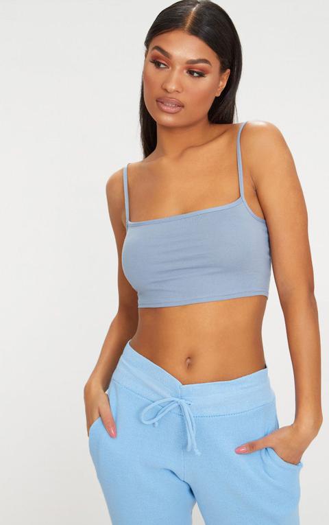 Dusky Blue Jersey Square Neck Crop Top, Dusky Blue