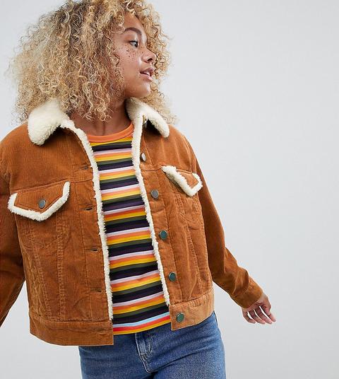 Chaqueta De Pana En Color Óxido Con Cuello De Borreguito De Asos Design Petite-piedra