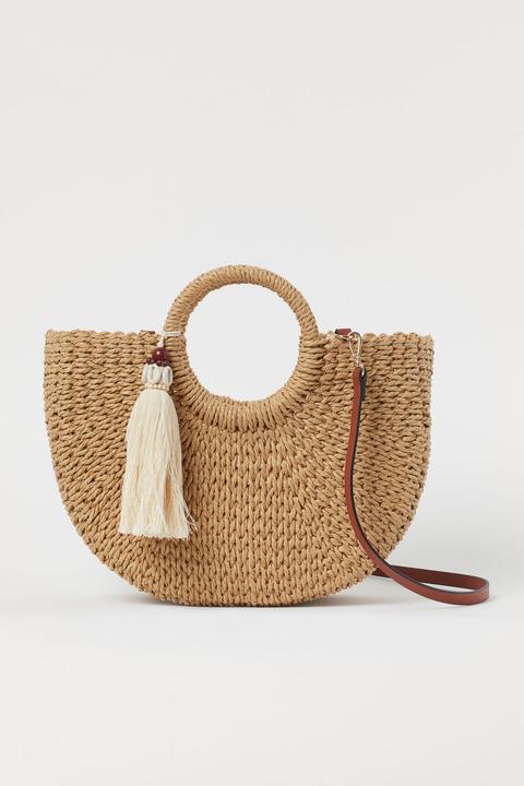 Tassel-detail Straw Shopper - Beige