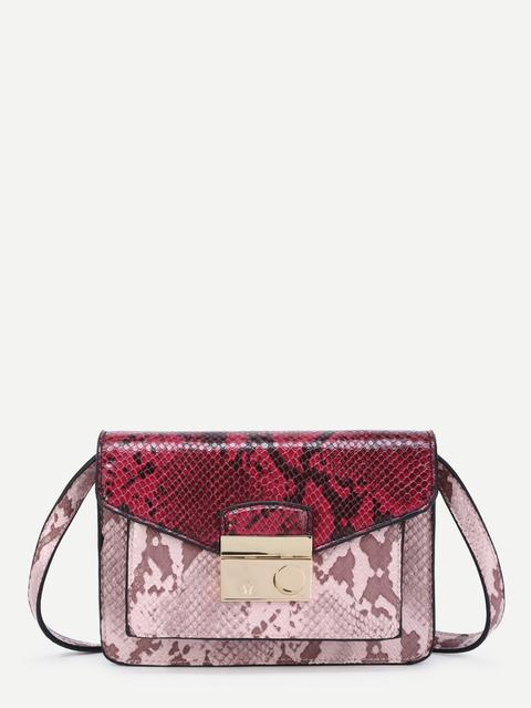Two Tone Snakeskin Print Pu Crossbody Bag