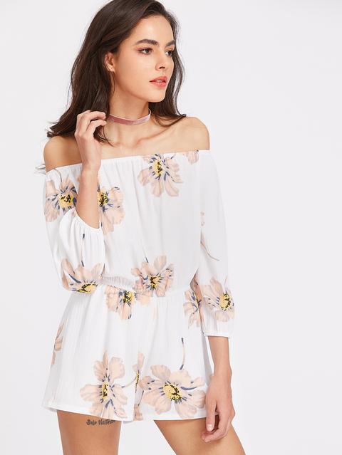 Floral Print Bardot Romper