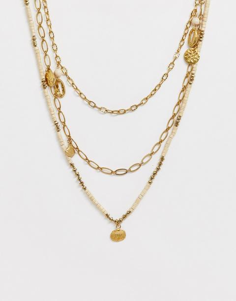 Asos Design - Collana Multifilo Oro Con Conchiglie In Metallo