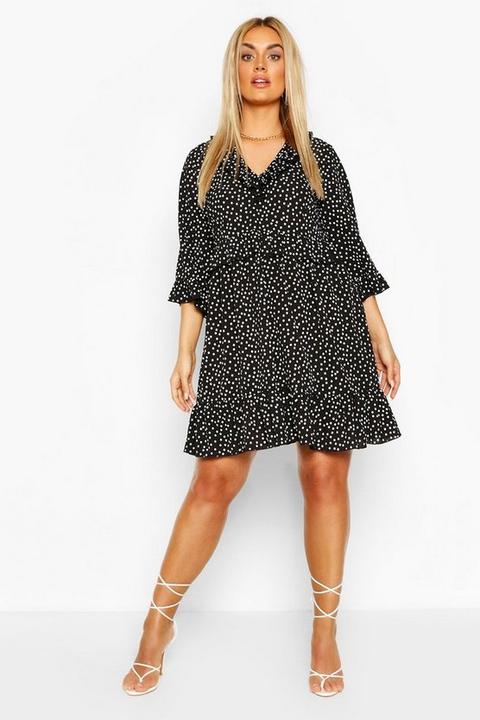 Womens Plus Polka Dot Kimono Sleeve Smock Dress - Black - 28, Black